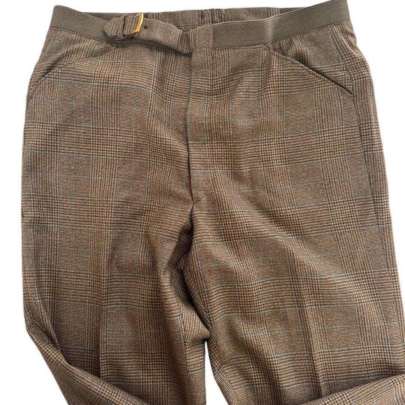 70s Brown Plaid Sansabelt Jaymar Disco Mod Hippie Golf Slacks Pants 34 x 28 - Picture 1 of 11